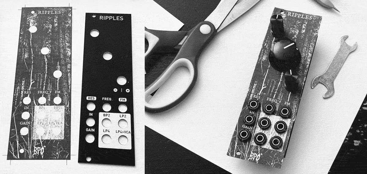 Mutable Instruments Ripples with printed black paper overlay