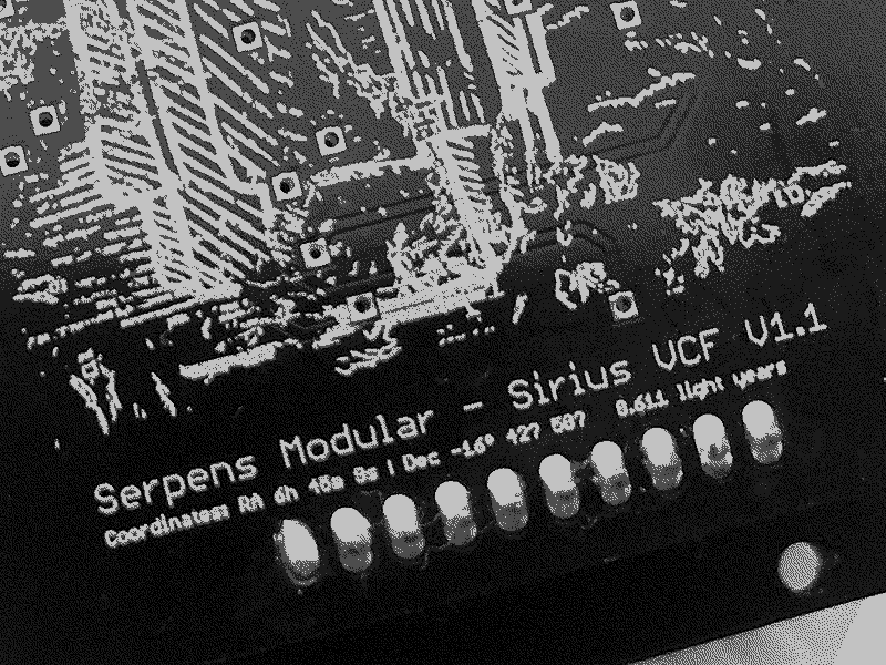 serpens modular sirius filter pcb showing part of illustraion and astronomical coordinates