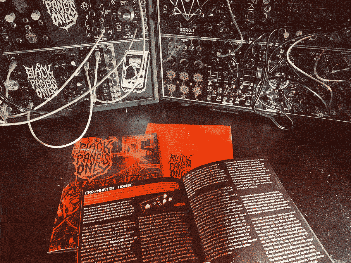 Issue I of the zine next to a modular synth